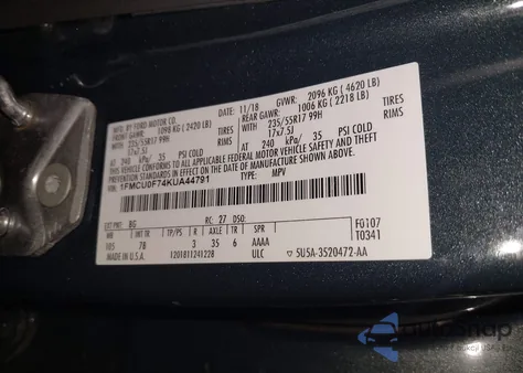 2019 Ford Escape S from USA, damaged, VIN 1FMCU0F74KUA44791